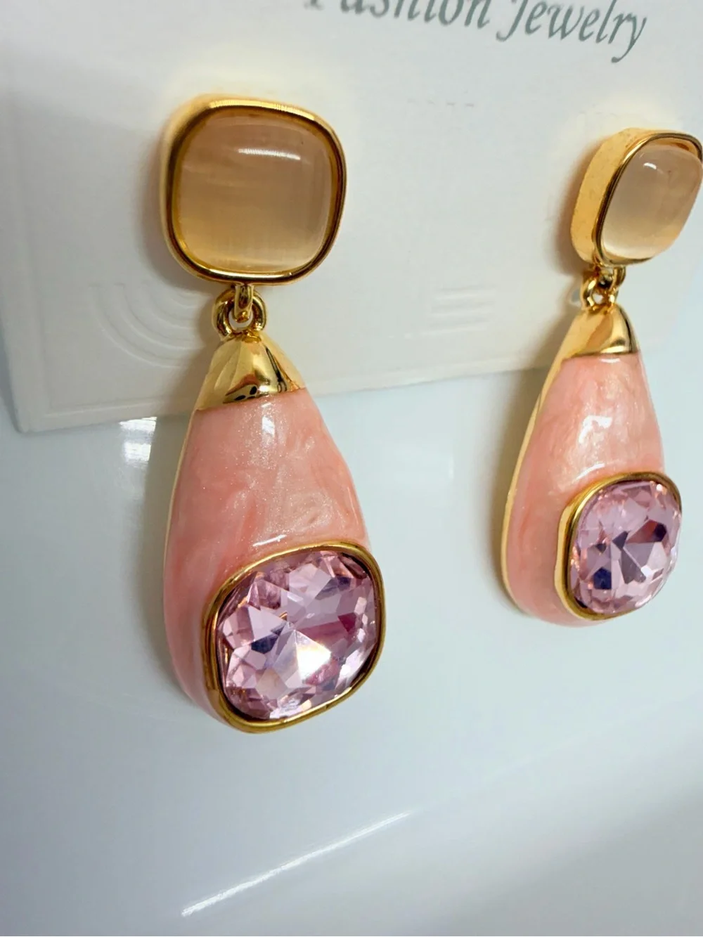 Pink Teardrop Earrings with Faceted Lilac Stones Lead and nickol free